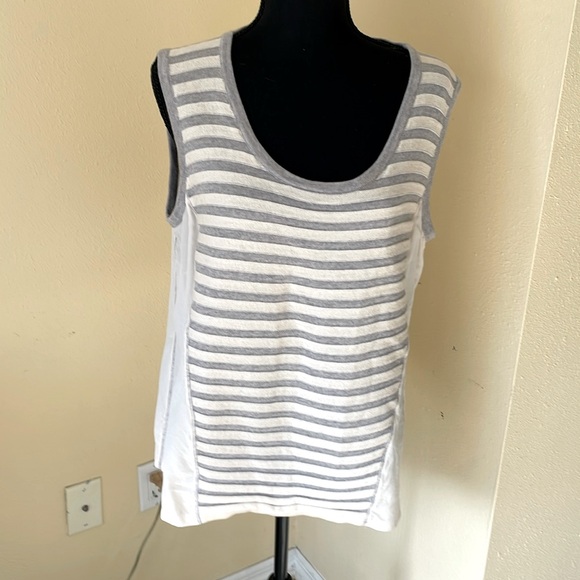 St. John SILK contrast Wool Tank Top cream/grey sz Large - Picture 1 of 4